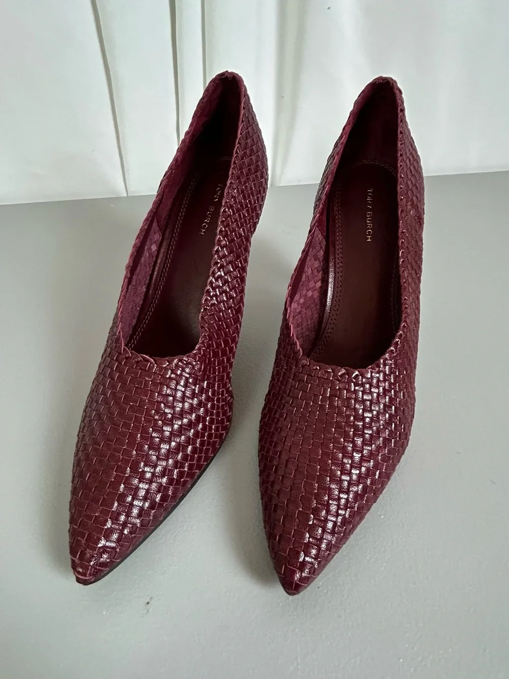 Tory Burch Women's Burgundy Woven Pointed-Toe Heels size 9M